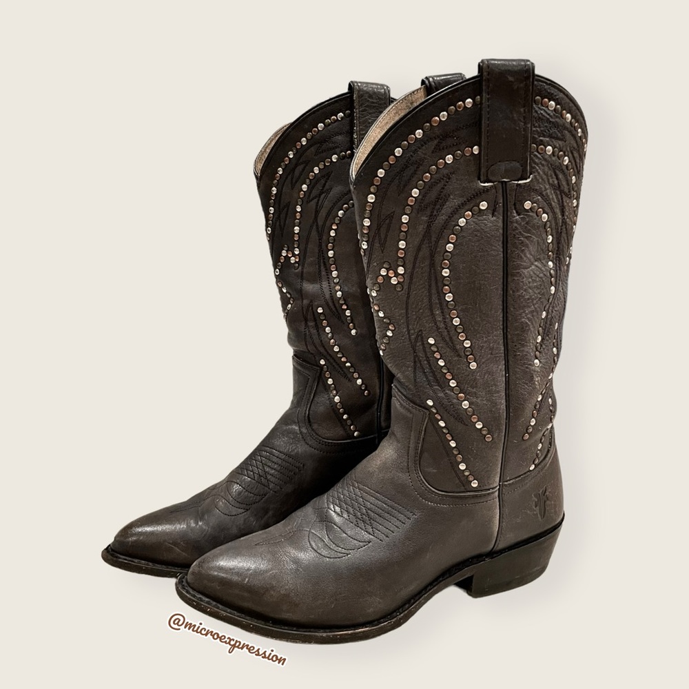 $399 Frye Billy Stud Pull On Distressed Boho Festival Cowboy Boots - Picture 8 of 15